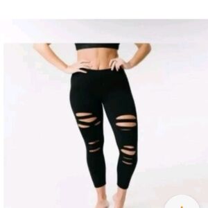 ZYIA Black Slash Lux High Rise Leggings size 6/8 Distressed Grunge